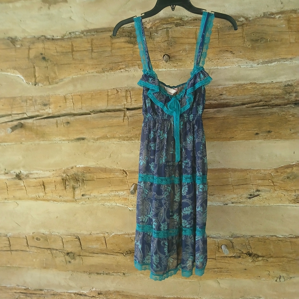 Victoria's Secret Angels 2007 Navy & Green Floral Print Chemise Size Medium